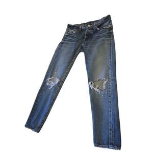 Moussy Cropped Designer Jeans Medium Wash Ripped Knees Japan Made Cotton Size 26